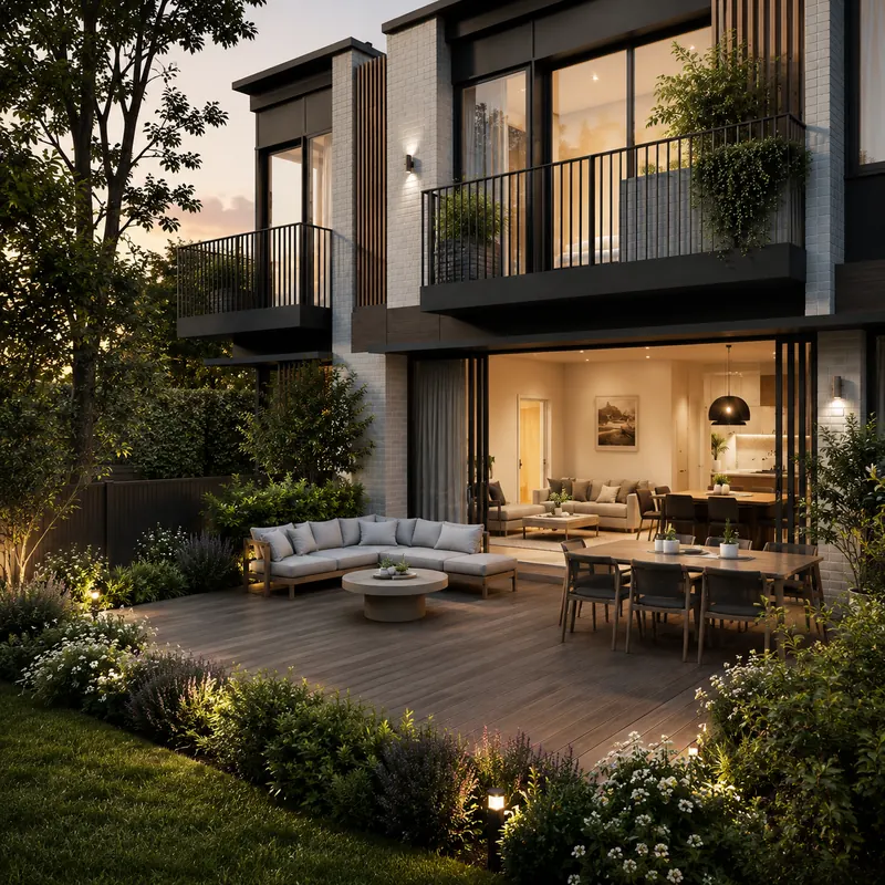 Prestige Springwood private rear garden with an oversized timber deck
