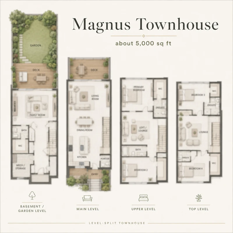 Prestige Springwood Magnus Townhouse indicative level-split plan, about 5,000 sq ft