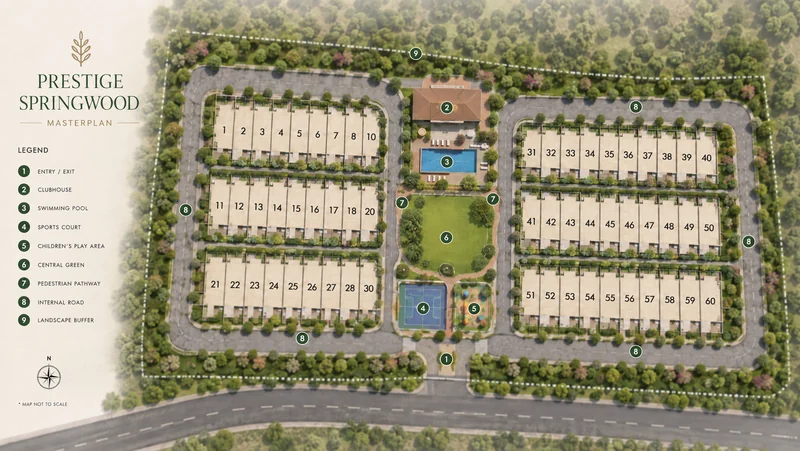 Prestige Springwood master plan showing 60 townhouses in two clusters
